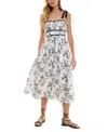 Seni & Cade Juniors' Floral-print Eyelet Midi Dress In Black