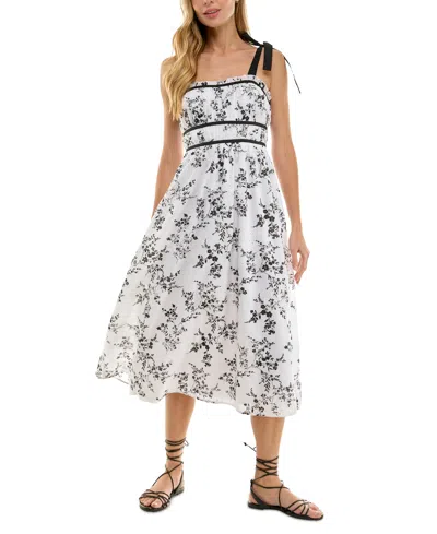 Seni & Cade Juniors' Floral-print Eyelet Midi Dress In Black