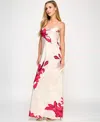 Seni & Cade Juniors' Floral-print Satin Spaghetti-strap Gown