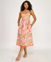 Seni & Cade Juniors' Floral Printed Sweetheart Neck Midi Dress In Pink
