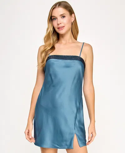Seni & Cade Juniors' Front Slit Skirt Short Dress In Blue