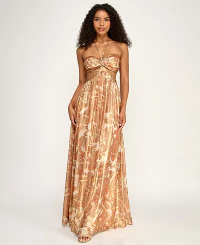 Seni & Cade Juniors' Halter Neck Long Dress In Orange