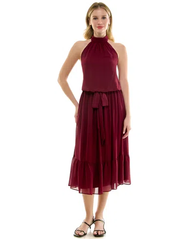 Seni & Cade Juniors' Halter Ruffle-hem Midi Dress In Red