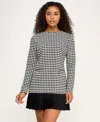 Seni & Cade Juniors' Houndstooth Blazer Pleated Crewneck Dress In White