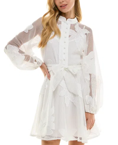 Seni & Cade Juniors' Jacquard Mesh Dress In White