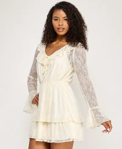 Seni & Cade Juniors' Lace Tiered-hem Dress In White