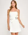 Seni & Cade Juniors' Laguna Bow Embellished Square Neck Dress In White