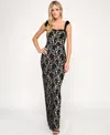 Seni & Cade Juniors Laser Cut Velvet Long Dress In Black