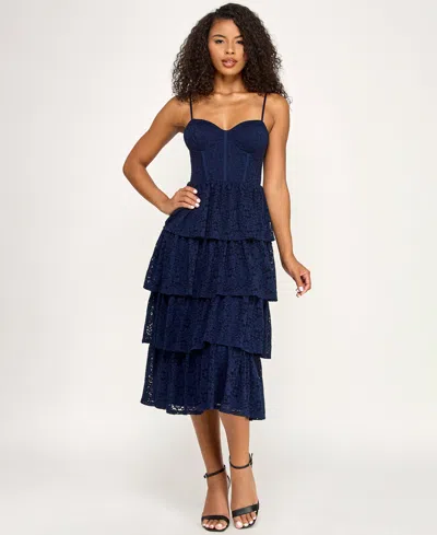 Seni & Cade Juniors' Layered Sweetheart Neck Midi Dress In Blue