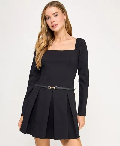 Seni & Cade Juniors' Long Sleeve Square Neck Dress In Black