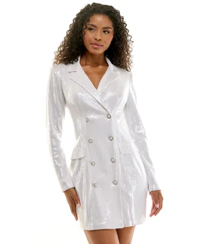 Seni & Cade Juniors' Long-sleeve Sequin Blazer Dress In White