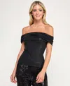 Seni & Cade Juniors Lurex Off-the-shoulder Top In Black