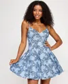 Seni & Cade Juniors' Mesh Lace Sequin Short Dress In Blue