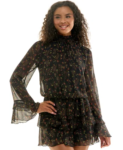 Seni & Cade Juniors' Mock Neck Mini Dress In Black