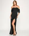 Seni & Cade Juniors' Off-the- Shoulder Drape Long Dress In Black