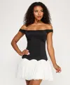 Seni & Cade Juniors' Off-the-shoulder Drop-waist Dress In Multi