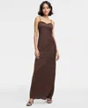 Seni & Cade Juniors' Pintuck Satin Sleeveless Column Gown In Brown
