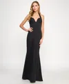 Seni & Cade Juniors' Plunging Black Halter Gown In Black
