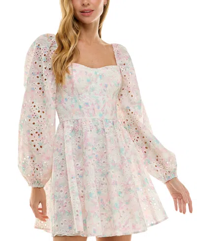Seni & Cade Juniors' Printed Eyelet Corset Dress In Med Green