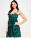 Seni & Cade Juniors' Printed Pleated Mesh A-line Dress