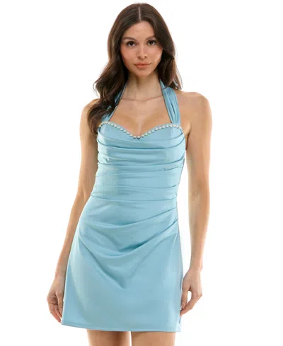 Seni & Cade Juniors' Ruched Bodycon Halter Dress
