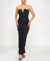 Seni & Cade Juniors' Ruched Strapless Metallic-knit Gown