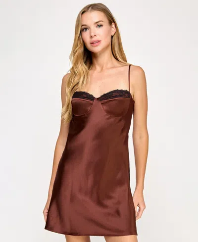 Seni & Cade Juniors' Satin Bustier Slip Dress