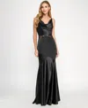 Seni & Cade Juniors' Satin Cowlneck Cutout Gown In Black