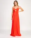 Seni & Cade Juniors' Satin Lace-up Cutout Gown In Tomato