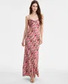 Seni & Cade Juniors' Satin Printed Twist-front Maxi Dress