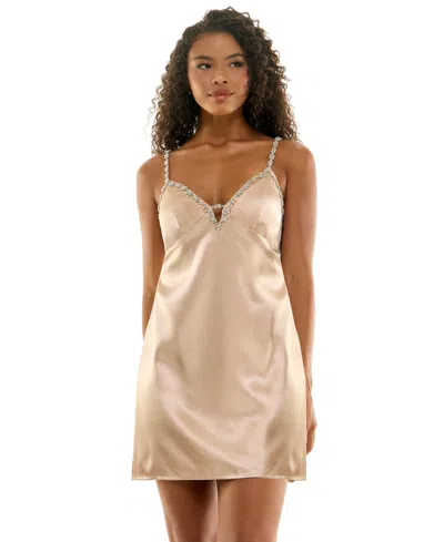 Seni & Cade Juniors' Satin V-neck Slip Dress In Champ