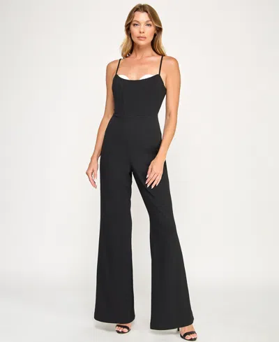Seni & Cade Juniors' Scuba Crepe Contrast Peekaboo Jumpsuit In Black