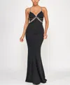 Seni & Cade Juniors' Scuba Rhinestone Cut Out Gown In Black