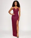 Seni & Cade Juniors' Sequin Power Mesh Gown In Burgundy