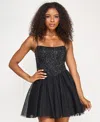 Seni & Cade Juniors' Sequin Top Tulle Bottom Short Dress In Black