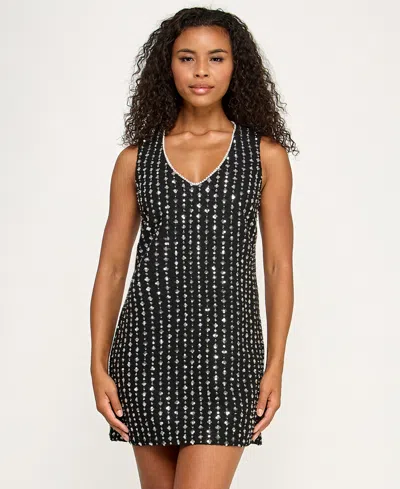 Seni & Cade Juniors' Sequin V-neck Dress In Black