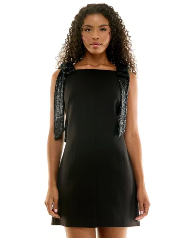 Seni & Cade Juniors' Sequin-bow Shift Dress In Black
