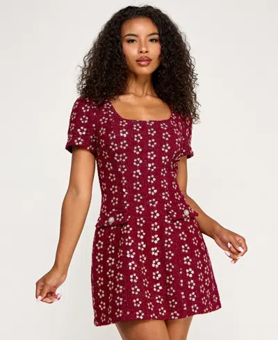 Seni & Cade Juniors' Short Sleeve Boucle Dress In Burgundy