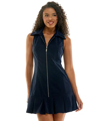 Seni & Cade Juniors' Sleeveless Collared Corduroy Dress In Blue