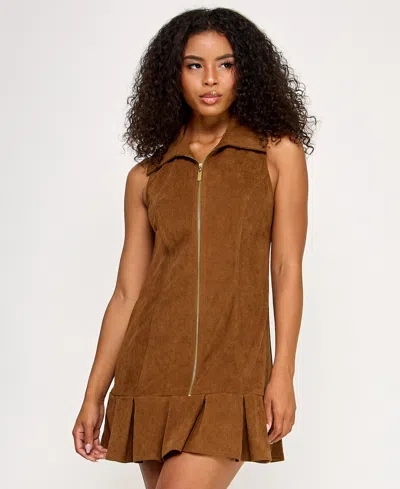 Seni & Cade Juniors' Sleeveless Collared Dress In Brown