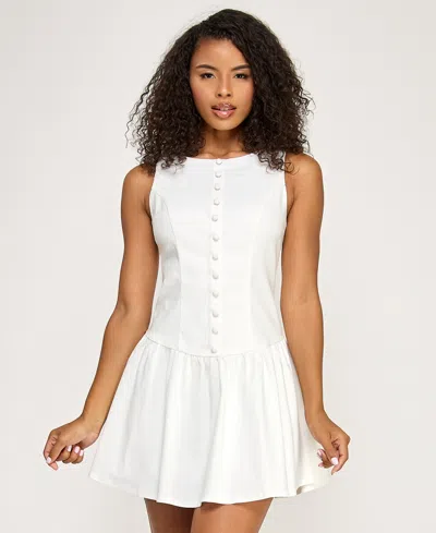 Seni & Cade Juniors' Sleeveless Drop Waist Ruffle Short Dress In White