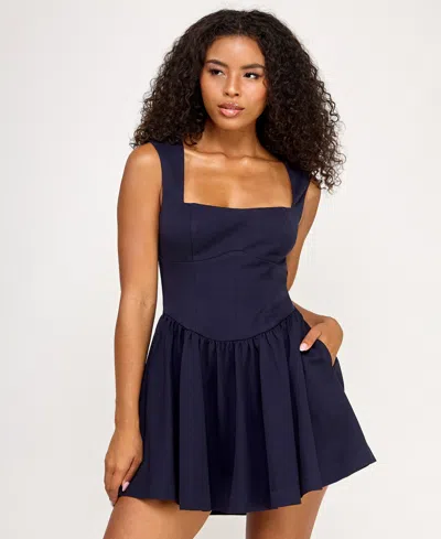 Seni & Cade Juniors' Sleeveless Drop Waist Short Dress In Blue