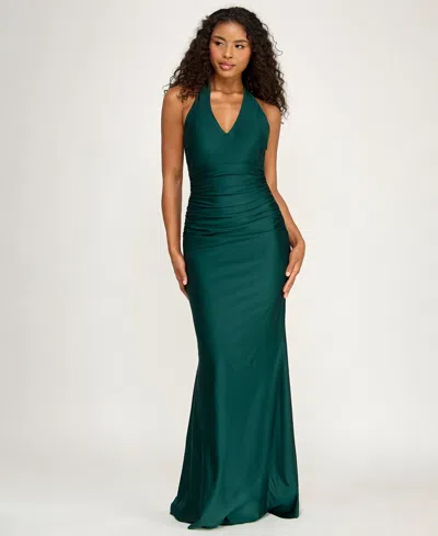 Seni & Cade Juniors' Sleeveless Halter V-neck Long Dress In Green
