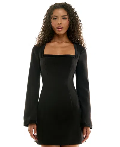 Seni & Cade Juniors' Square Neck Bell Sleeve Mini Dress In Black