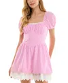 Seni & Cade Juniors' Square-neck Cotton Gingham Dress In Pink