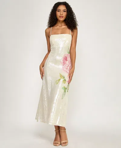 Seni & Cade Juniors' Square Neck Strappy Midi Dress In White