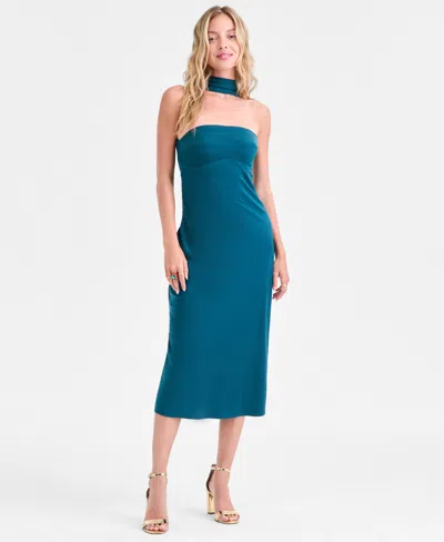 Seni & Cade Juniors' Straight-neck Strapless Scarf Dress In Blue