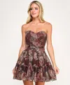 Seni & Cade Juniors' Strapless Sequin Printed Corset Dress In Multi