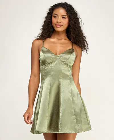 Seni & Cade Juniors' Studded Cross Back Mini Dress In Green