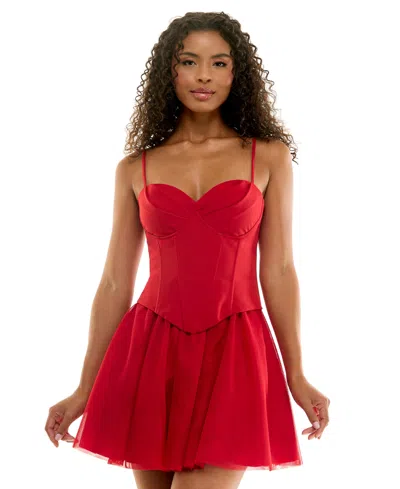 Seni & Cade Juniors' Sweetheart Fit & Flare Corset Dress In Red